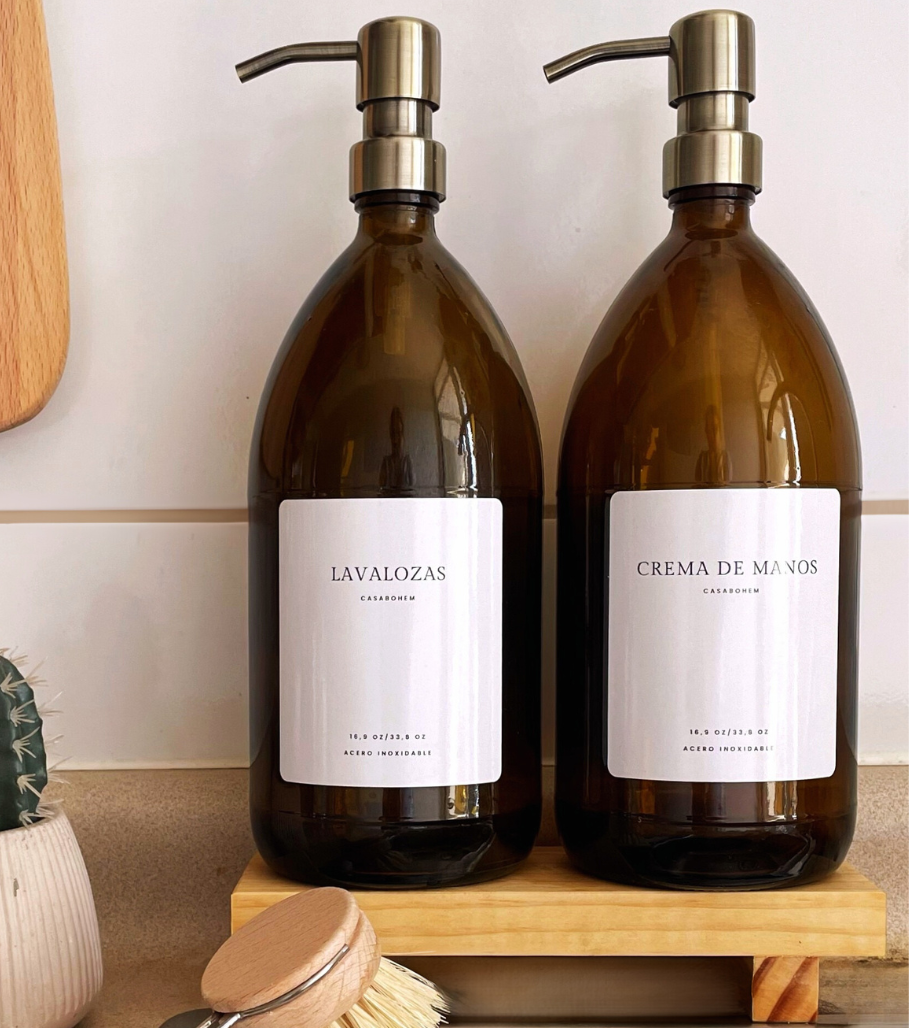 Dispensador de vidrio ámbar 1 litro - Acero Inoxidable