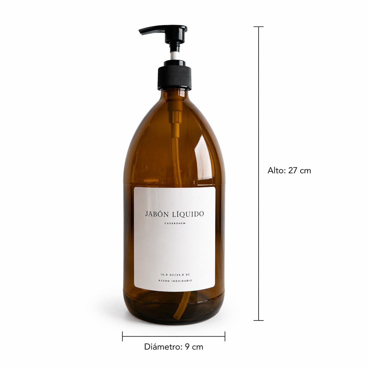 Pack 2 Dispensadores de vidrio Ámbar 1 L / Válvula Plástico Negro, Etiquetas Minimal