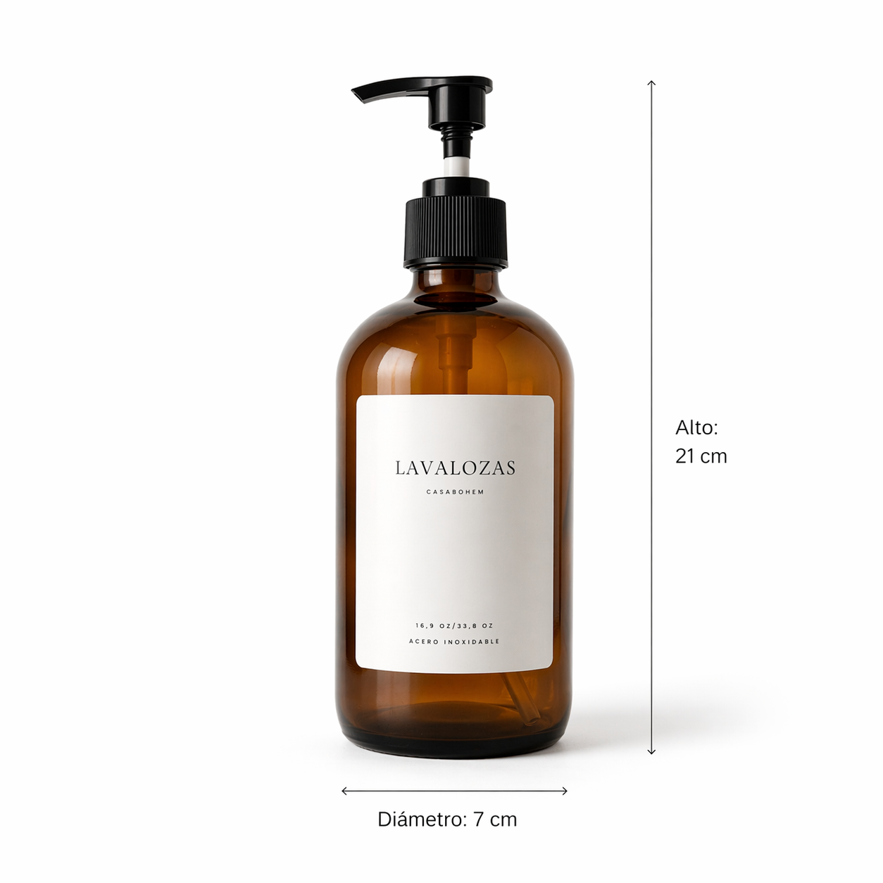 Pack 3 Dispensadores de Vidrio Ámbar 500 ml / Válvula de Plástico o Rociador Etiquetas Minimal