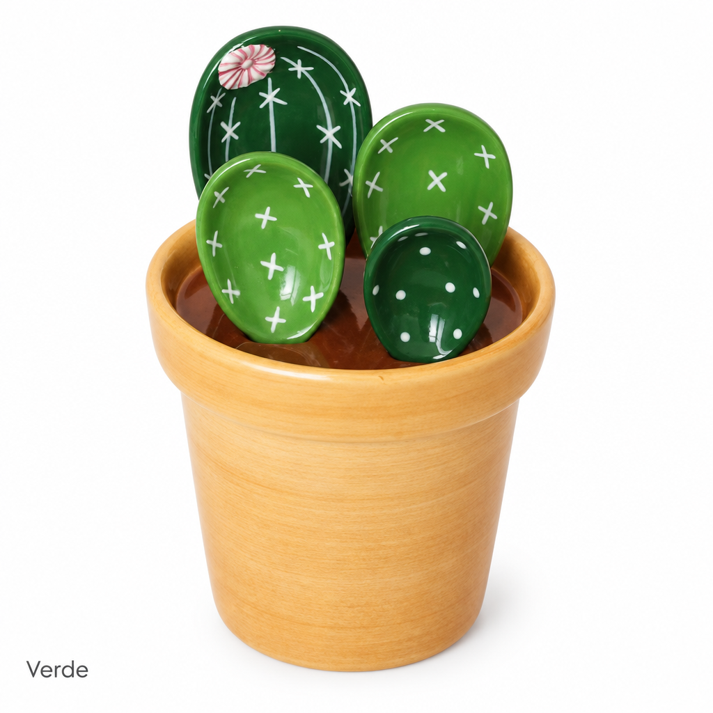 Set de Cucharas Medidoras de Cerámica Cactus con Maceta