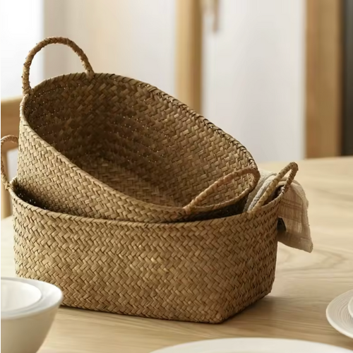 Canasto de Mimbre Tejido a Mano Asas