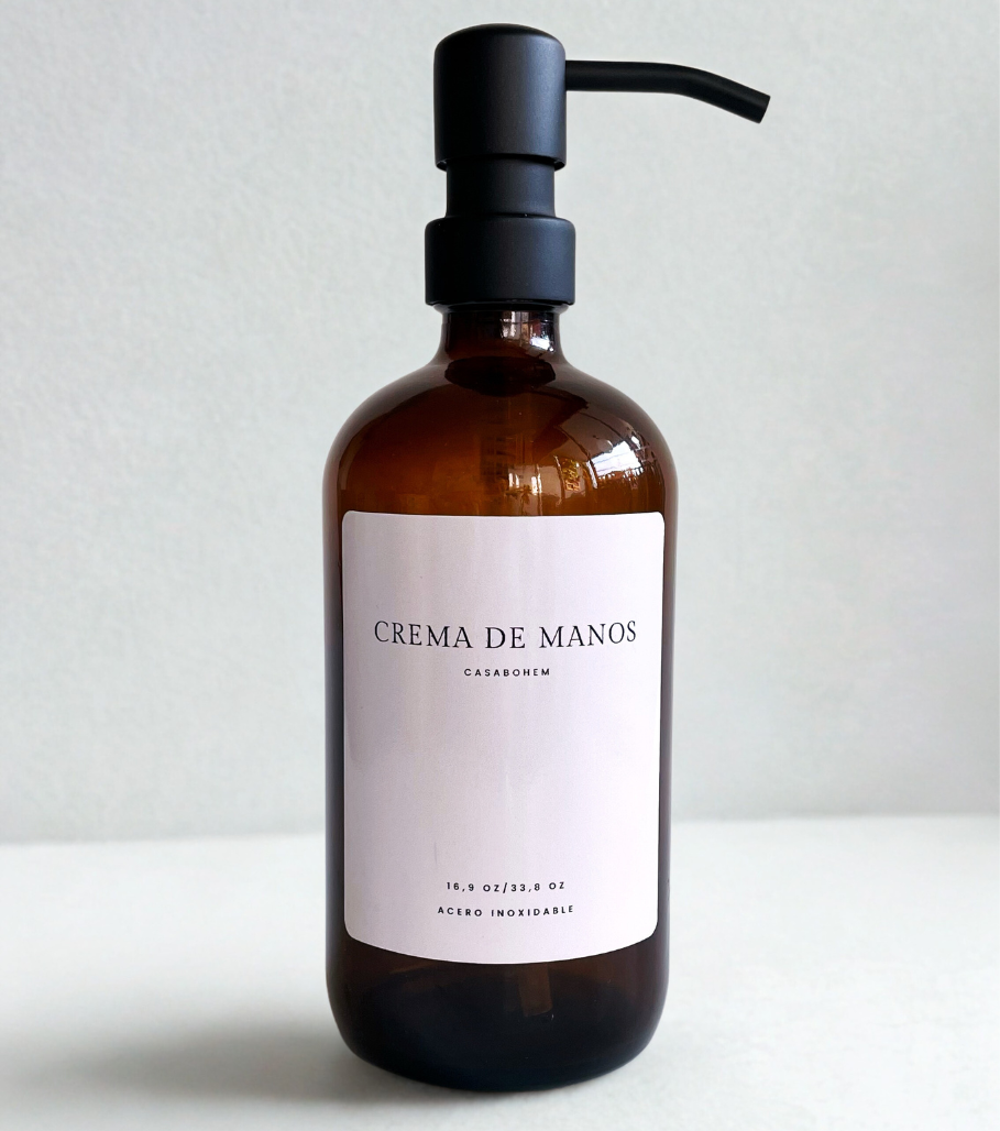 Pack 3 dispensadores vidrio ámbar 500 ml -Acero Inox