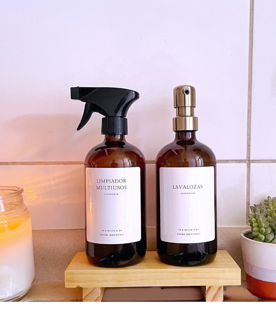 Rociador vidrio ámbar 500 ml- Plástico Negro -Nuevas Etiquetas !