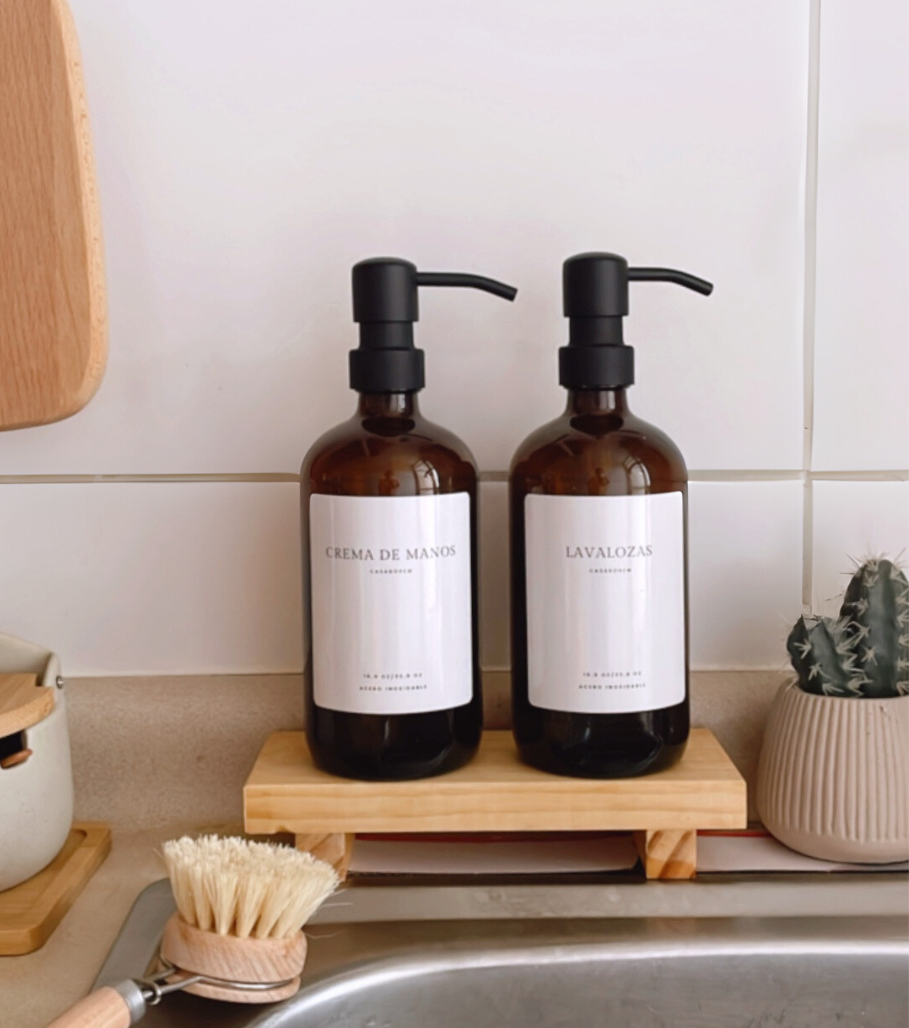 Dispensador de vidrio ámbar 500 ml/ Acero Inoxidable