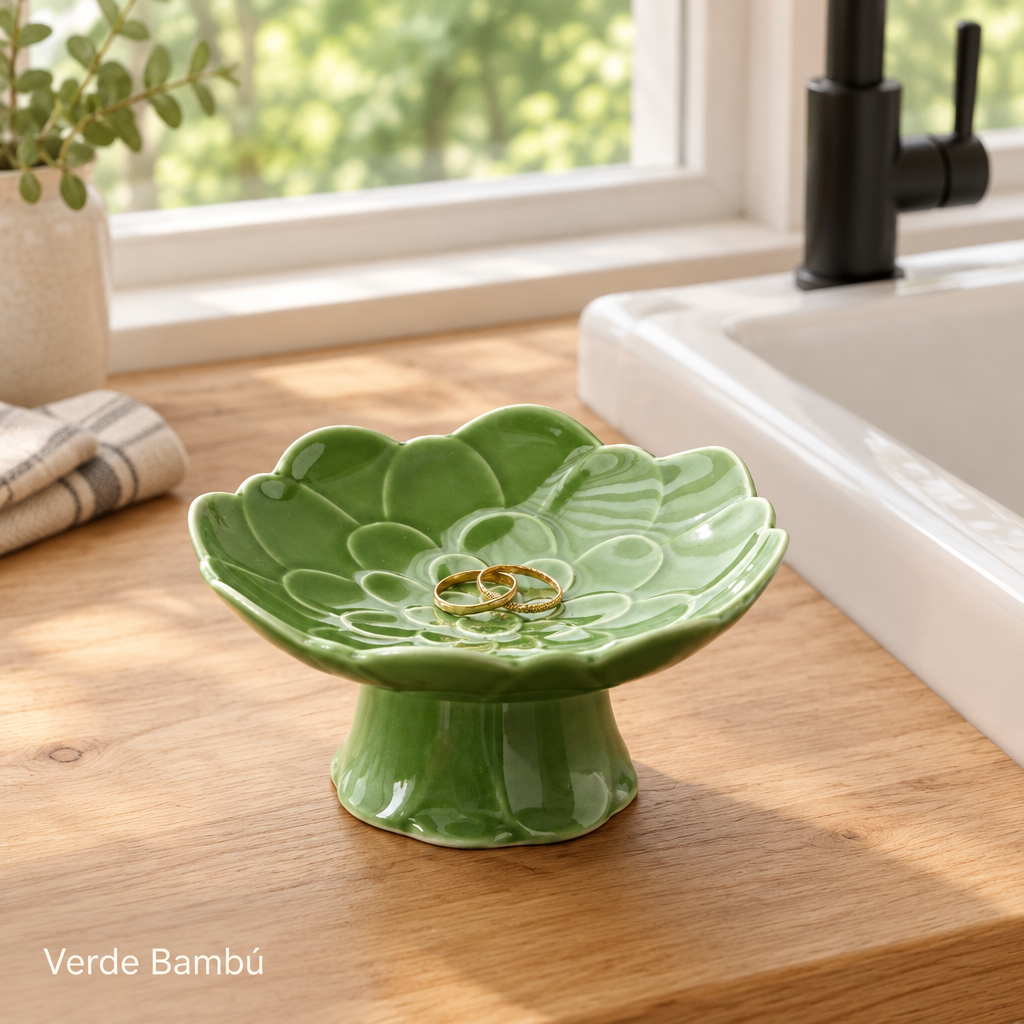 Plato Pedestal Flor de Cerámica Bohem