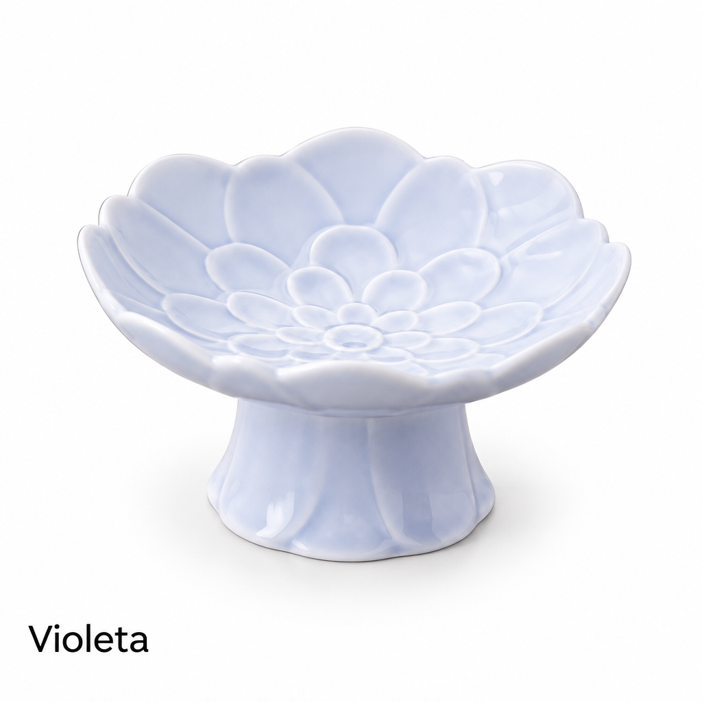 Plato Pedestal Flor de Cerámica Bohem