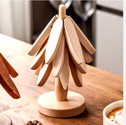 Árbol Nórdico de Madera Posa Ollas- Diseño 3 en 1