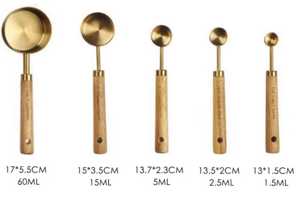 Pack Tazas y Cucharas Medidoras- Madera y Acero Inox