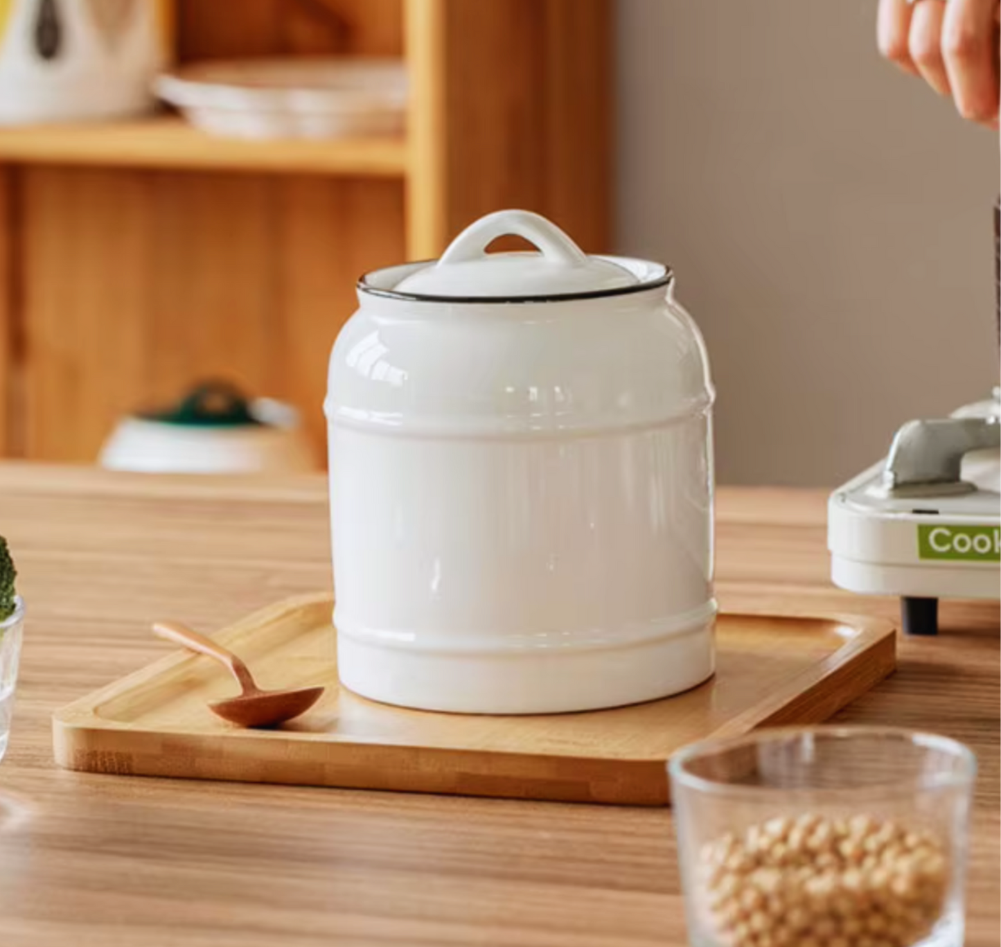 Contenedor de Cerámica Esmaltada con Tapa Blanca