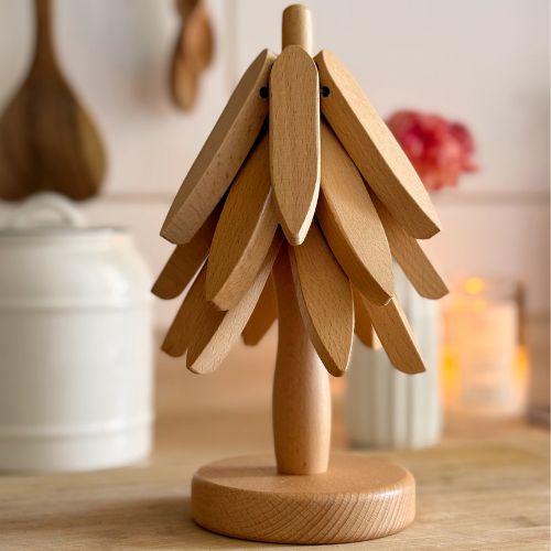 Árbol Nórdico de Madera Posa Ollas- Diseño 3 en 1