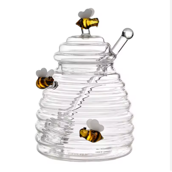 Tarro de Miel de Vidrio con Diseño de Colmena 🐝 – 450 ml