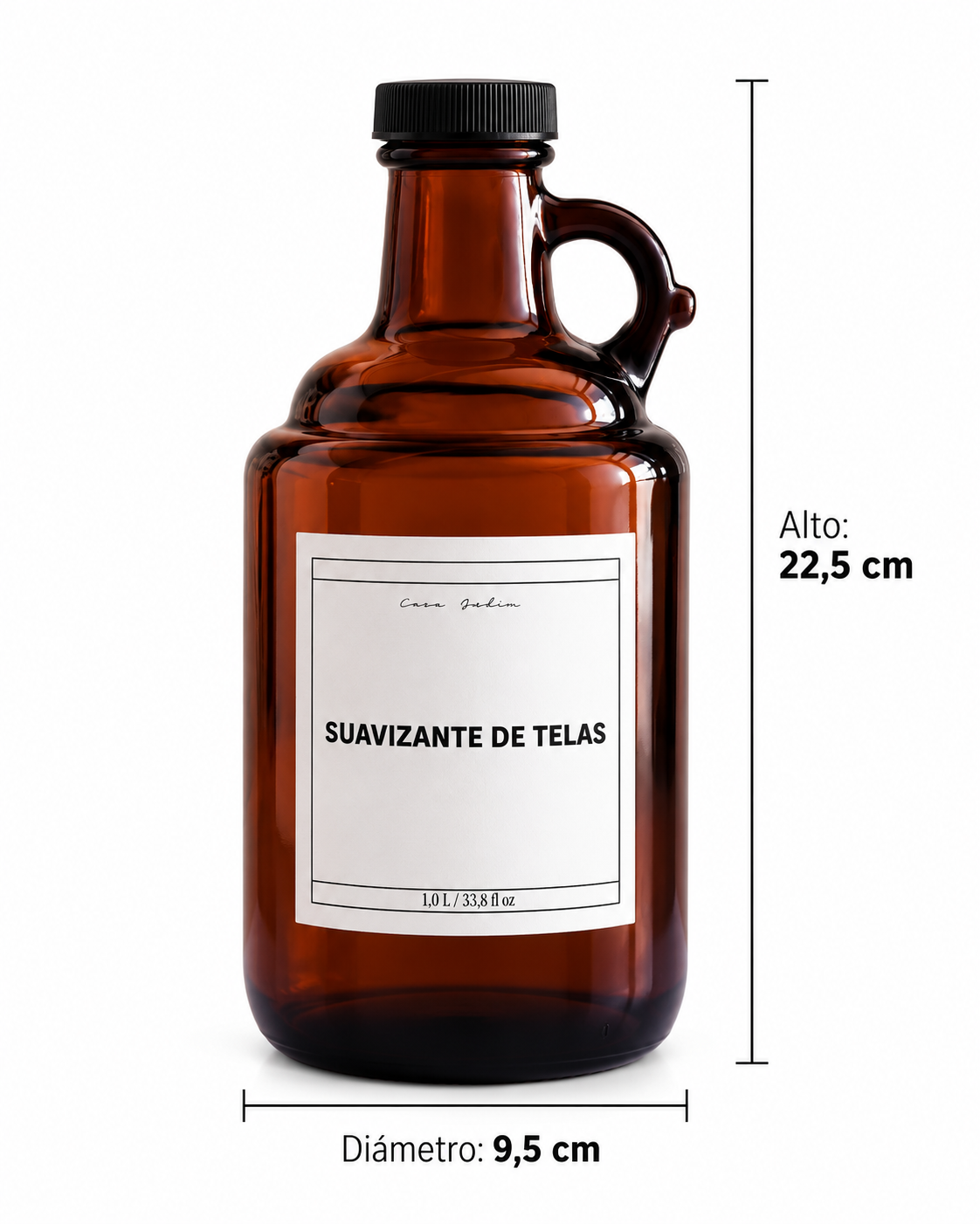 Botellón de Vidrio Ámbar 1000ml (1 litro)