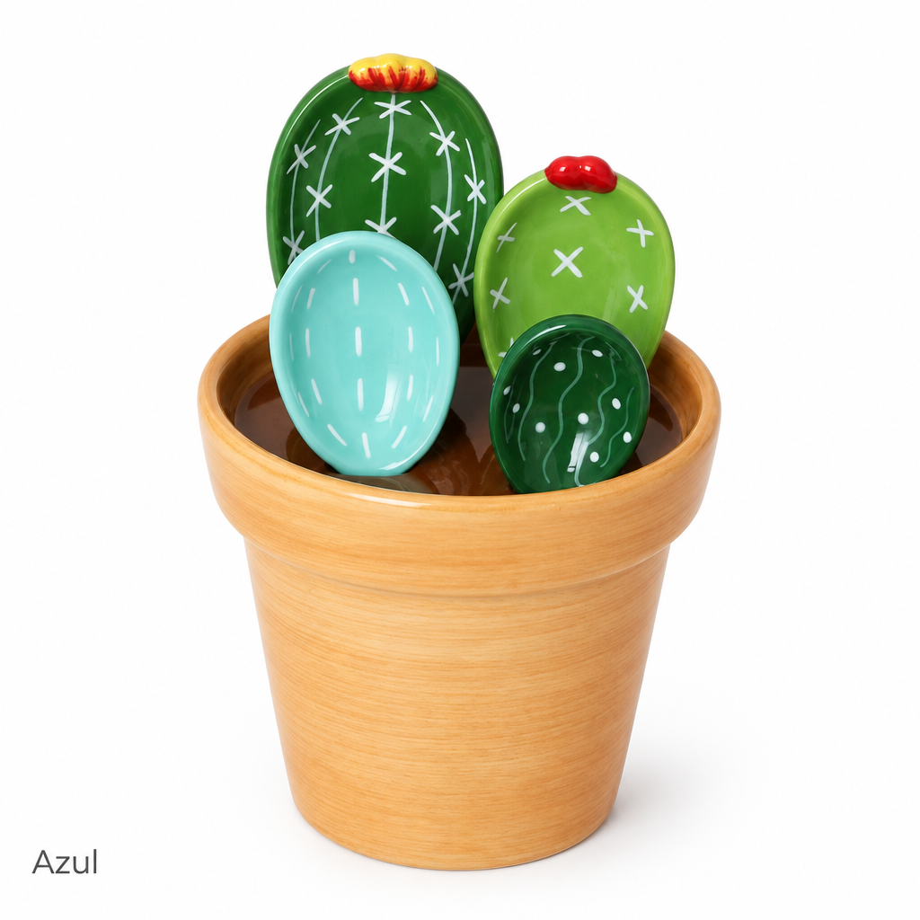 Set de Cucharas Medidoras de Cerámica Cactus con Maceta