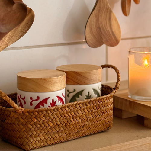 Canasto de Mimbre Tejido a Mano Asas