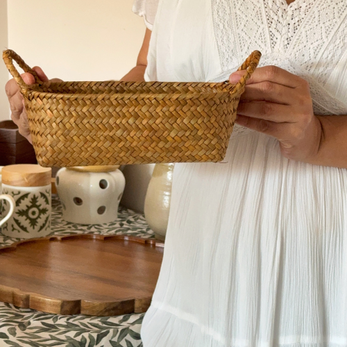 Canasto de Mimbre Tejido a Mano Asas