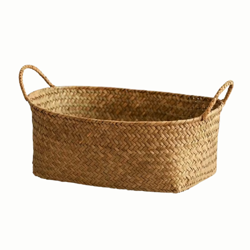 Canasto de Mimbre Tejido a Mano Asas