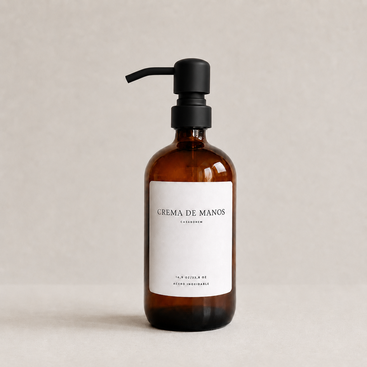 Dispensador de vidrio ámbar 500 ml/ Acero Inoxidable