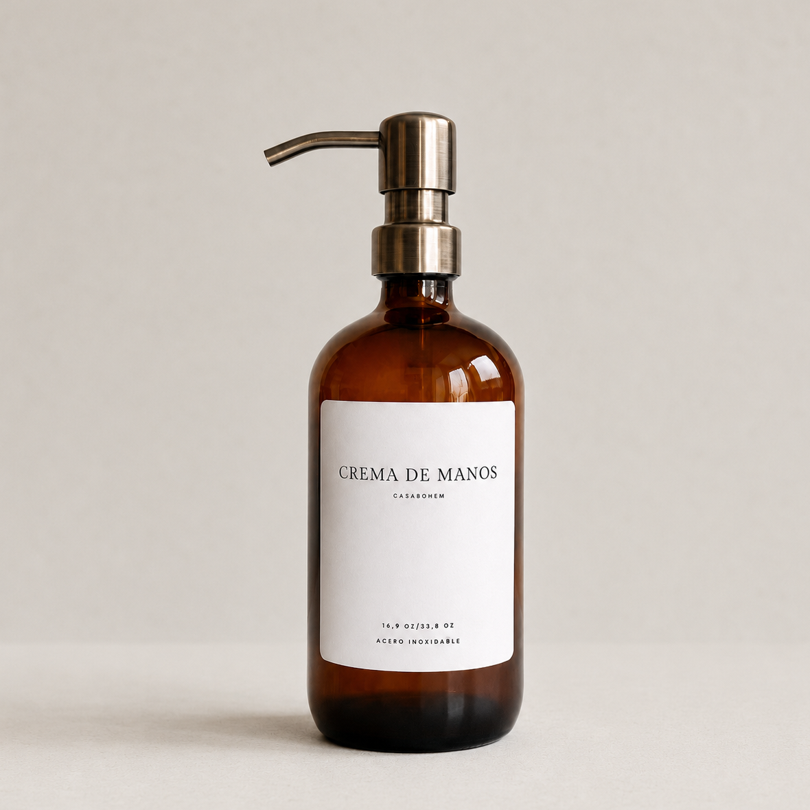 Dispensador de vidrio ámbar 500 ml/ Acero Inoxidable