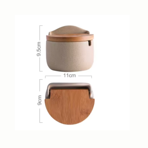 Tarro de Cerámica y Bambú para Sal, Azúcar o Condimentos.