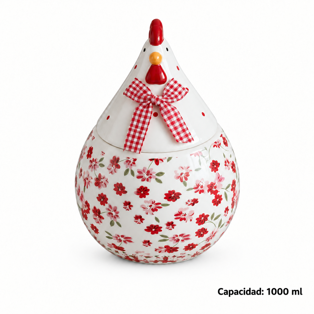 Tarro de Cerámica Gallina Floral con Tapa 1 L