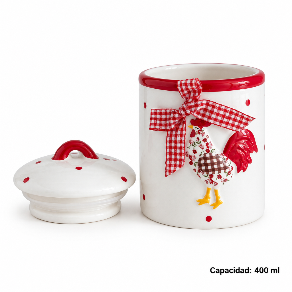 Tarro de Cerámica Gallo Cottage con Tapa Hermética 400 ml