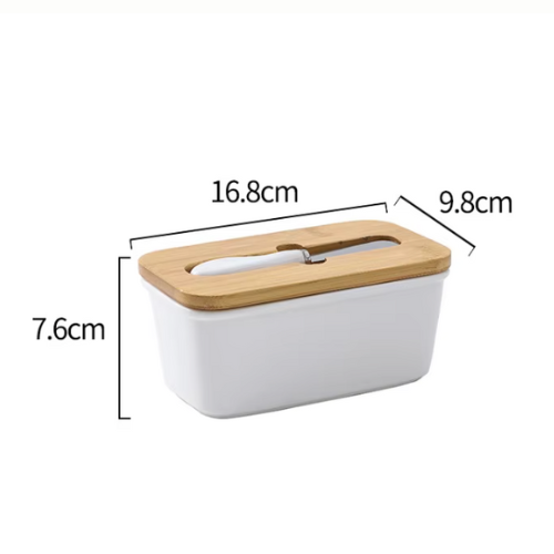 Mantequillero de cerámica con tapa de Bambú