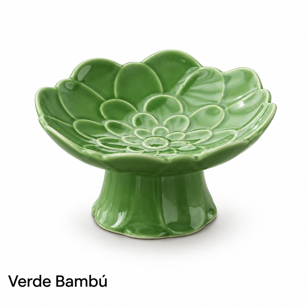 Plato Pedestal Flor de Cerámica Bohem