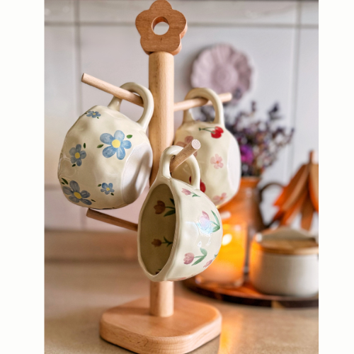 Porta Tazas de Madera Flor