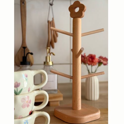 Porta Tazas de Madera Flor