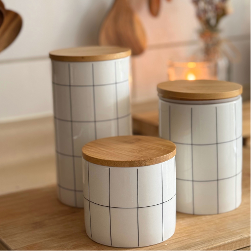 Pack 3 Contenedores Cerámica Rayas