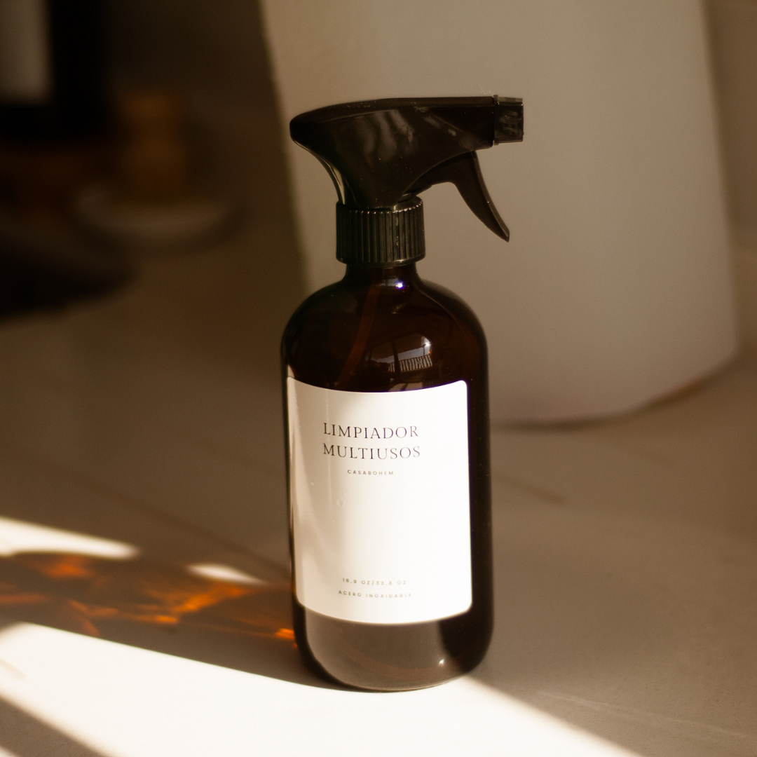 Rociador vidrio ámbar 500 ml- Plástico Negro -Nuevas Etiquetas !