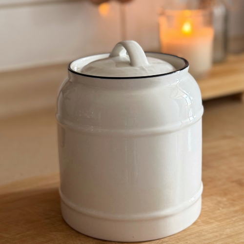 Contenedor de Cerámica Esmaltada con Tapa Blanca