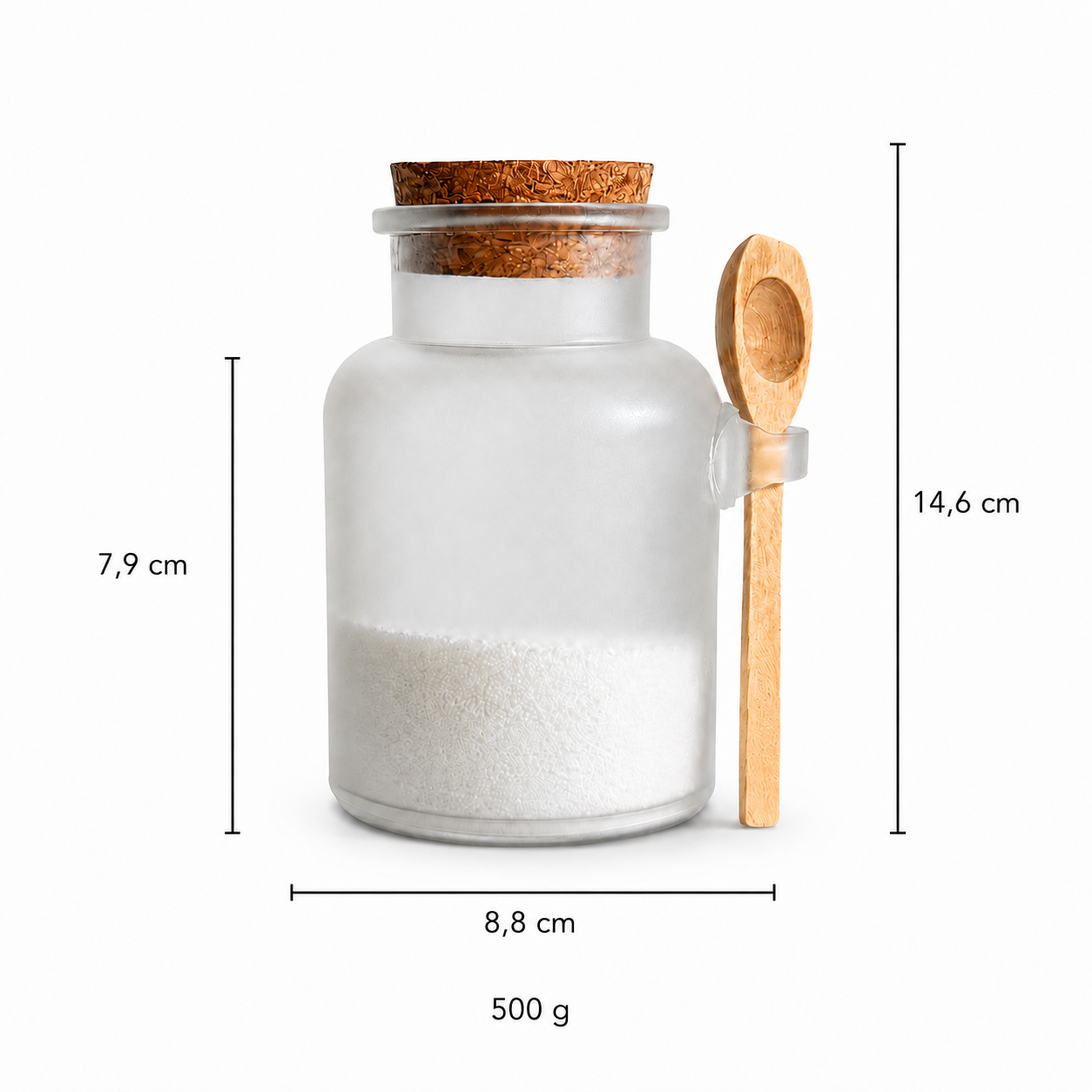 Tarro Organizador de Plástico con Tapa de Corcho y  Cuchara de Madera 500 ml
