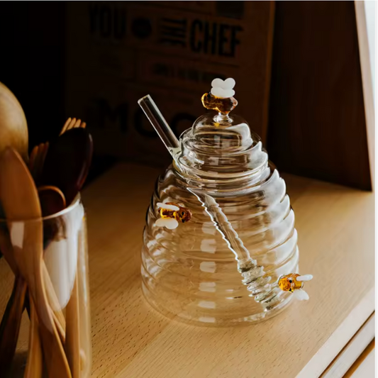 Tarro de Miel de Vidrio con Diseño de Colmena 🐝 – 450 ml