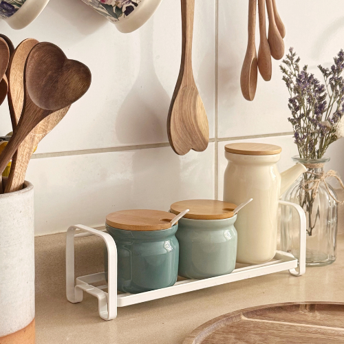 Pack 2 Contenedores  de Cerámica+ Aceitera+Soporte de Metal.✨