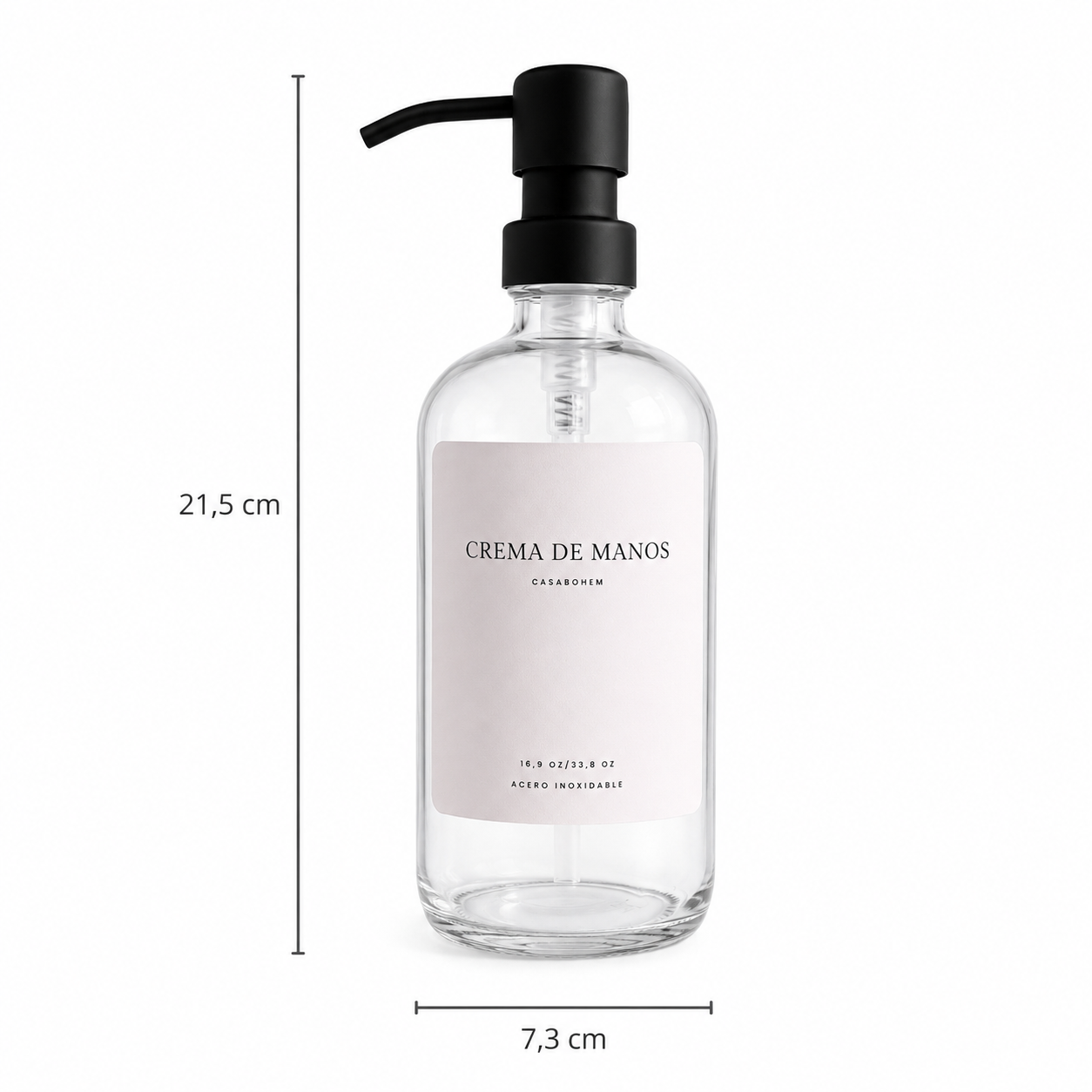 Pack 3 Dispensadores  de vidrio transparente 500 ml + Acero Inoxidable – vista 3